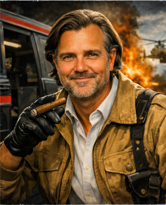 Fréderic Tombeur in A-Team-uitrusting